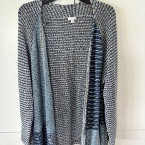 J. Jill XL Open Cardigan Sweater Blue Black Striped Knit Tunic Classic Preppy